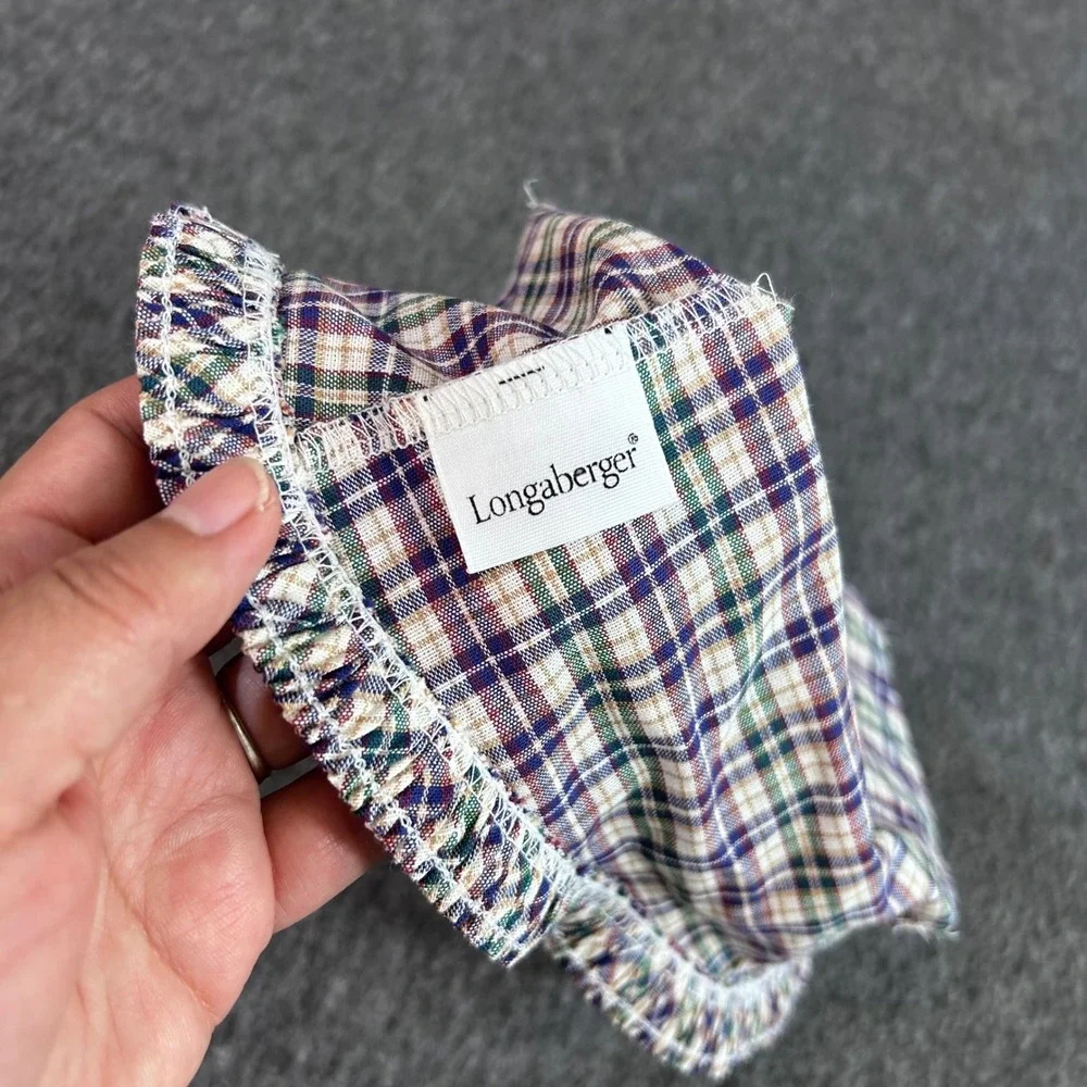 Longaberger Basket Liner Plaid Multi Color Cotton Ruffled Edge Made in USA